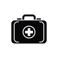 Obraz premium Simple black and white medical kit icon with a central plus sign