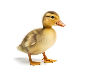 Cute yellow duckling on white background