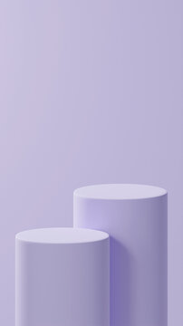 Double horizontal circular podiums on Lilac color placed over Lilac Background. Photo of 2 Podiums on Studio