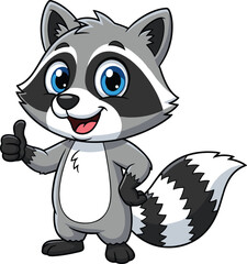 Cartoon raccoon character vector, cheerful animal giving thumbs up, cute forest creature illustration, children&rsquo;s content, wildlife theme, nature design, educational use