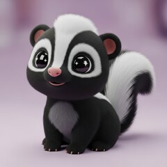 Obraz premium Adorable, fluffy cartoon skunk character sits patiently against a soft background