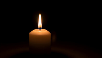 Single memorial candle in dark background