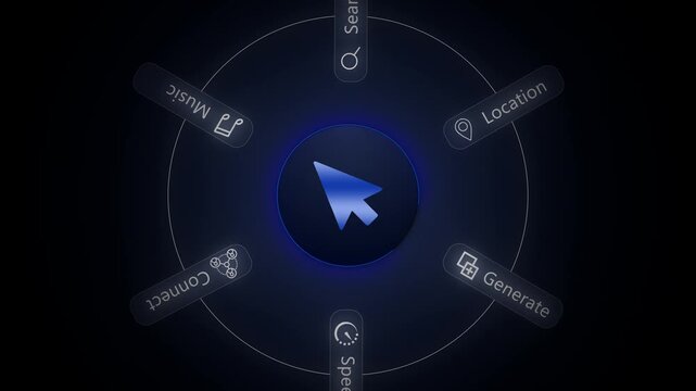 Futuristic technology interface with cursor and for search generate speed music connection location
