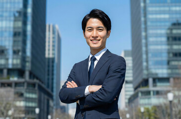 都会で働く若いビジネスマン