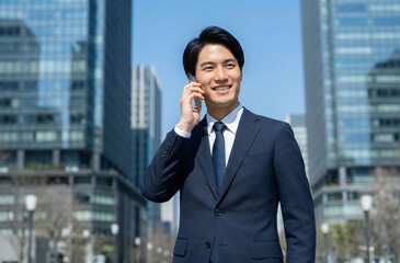 都会で働く若いビジネスマン