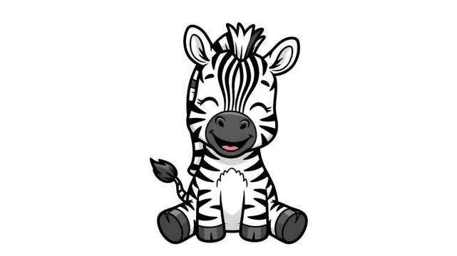 Cute Cartoon Zebra Animation Footage Sitting Happy Expression
