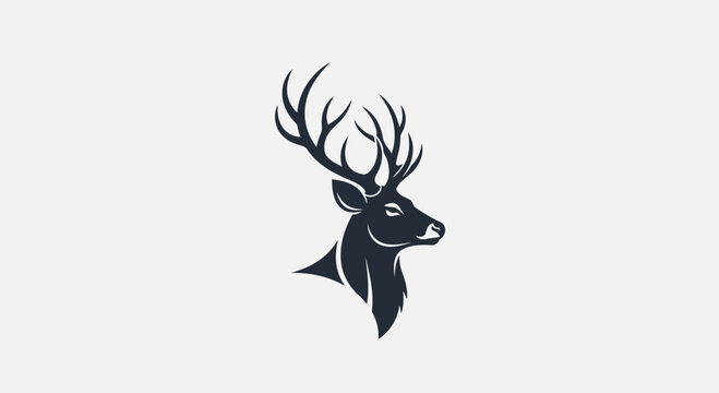 black deer head with antlers on white background