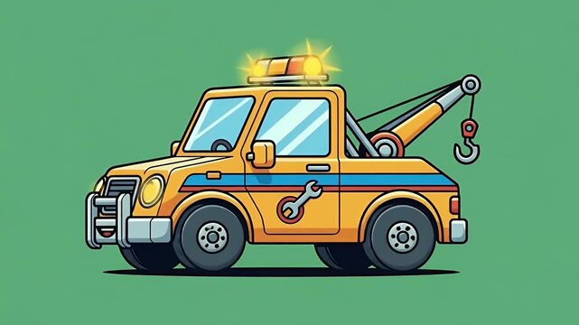 Cute Yellow Tow Truck Cartoon Style Simple Animation