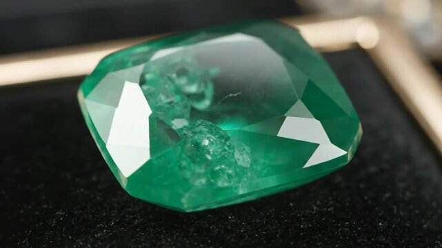 Shining Green Emerald Gemstone With Faceted Surface Displaying Luxury Elegance And Natural Beauty