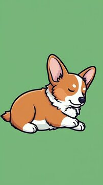 Cute Corgi Dog Sleeping Pixel Art Animation Green Background
