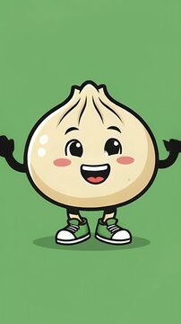 Cute Dumpling Character Dancing with Joy Green Background Footage