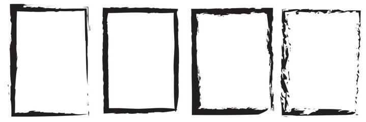 Grunge Square Frame Border Set. Collection of black grunge square frames with rough edges, ideal for vintage design, distressed layouts, posters, and creative backgrounds.