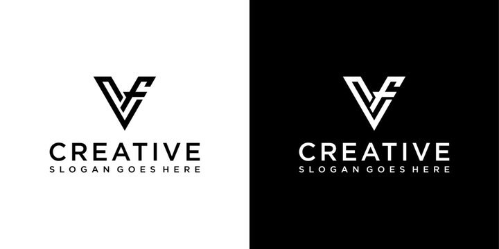 VF or FV initial letter logo design vector