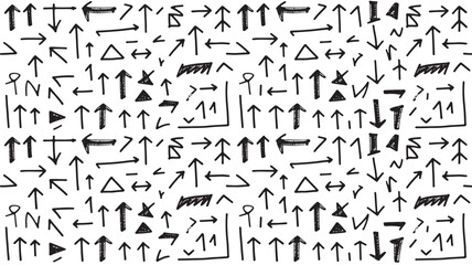 Hand Drawn Arrows Collection in Black Ink on White Background with Various Directions and Shapes for Graphic Design