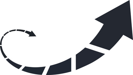 A black arrow curving upward in a positive direction with segmented sections