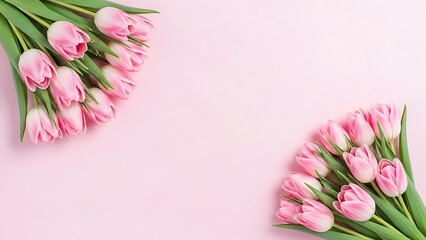 Pink tulips on pastel background