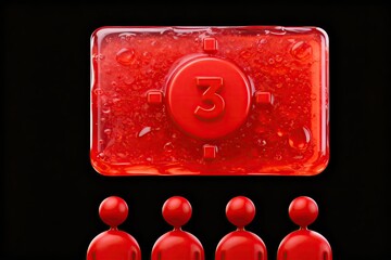Red transparent block with number three and figures