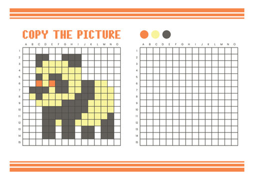 Copy the picture grid drawing worksheet for kids. Pixel art panda