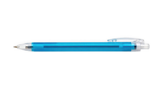 blue ballpoint pen with clear tip and clip