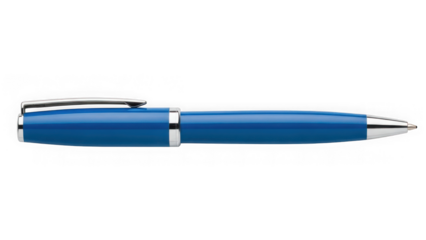 blue pen with silver accents on white background