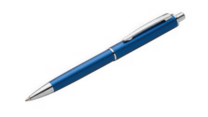 blue pen with silver accents on white background