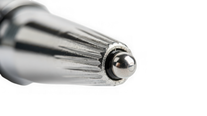 closeup of a shiny metal object with ridges and a ball