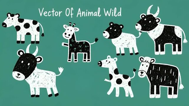 Cute Hand Drawn Wild Animals Collection Vector Footage