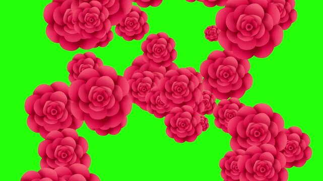 Romantic Falling Red Rose Animation in Slow Motion | Cinematic Love Symbol, Valentine Background, Elegant Floral Motion Graphics, 4K After Effects Video in green screen background