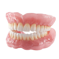 Dentures: A close-up shot of a set of pristine dentures, showcasing the meticulous detail of the teeth and the natural appearance of the gums.