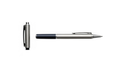 silver and black pen with clip on cap