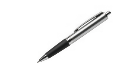 silver and black pen with clip on top