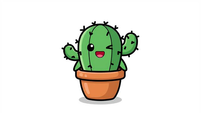 Cute Kawaii Pixel Art Cactus Character Waving in Terracotta Pot Animation Loop