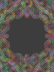Vertical Textured Frame on Dark Grey Background, Hand-Drawn Colorful Cross-Hatch Ornament with Vibrant Spectral Gradients and Copy Space