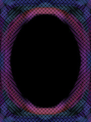 Vertical Purple Neon Frame on Black Background, Hand-Drawn Geometric Grid Ornament with Vibrant Blue Glowing Lines and Copy Space