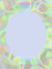Vertical Light Green Ornamental Frame on Pale Blue Background, Hand-Drawn Symmetrical Linear Art with Pastel Rainbow Textures and Large Copy Space.