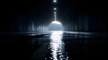 Tunnel to the Light: A long, dark tunnel with a faint light at the end, representing a journey toward hope and possibility. The scene is photorealistic, evoking a sense of mystery and anticipation.