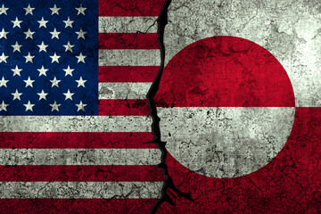 United States of America Vs Denmark conflict concept design backdrop with flags on the textured wall..jpg