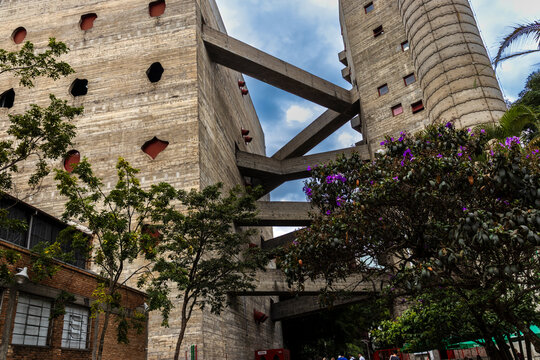 Sao Paulo, SP, Brazil. April 27, 2023. SESC Pompeia in Sao Paulo, designed by architect Lina Bo Bardi. A landmark of brutalist architecture, this cultural center revitalized a former drum factory.
