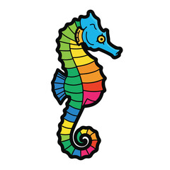 Obraz premium A cartoonish rainbow-colored seahorse with blue head