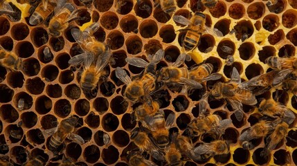 Hierarchy, A detailed cross-section of a beehive illustrating its hierarchical structure and various compartments, showcasing the bees' organization and environment.