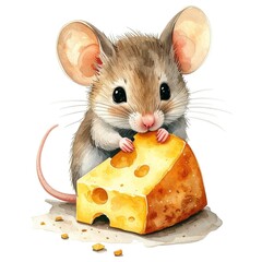 ルノルマンカード「ネズミ」チーズをかじるネズミの水彩イラスト
Lenormand card Mouse &ndash; watercolor illustration of a mouse eating cheese