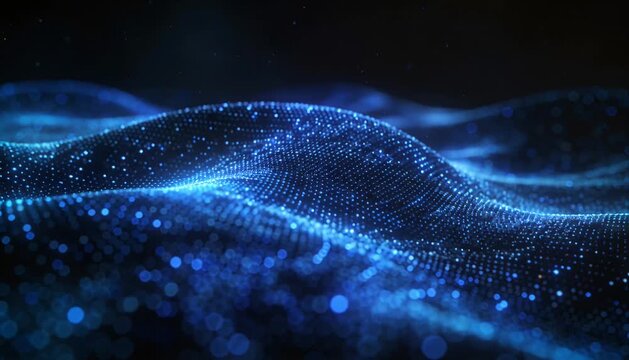Abstract wave blue light digital wave glowing particle futuristic background data flow technology concept 3d render smooth surface cyber space digital landscape blue particle pattern cyber wave