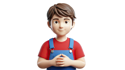 3D Cartoon Boy in Overalls
