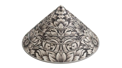 Conical Hat with Intricate Floral Carvings
