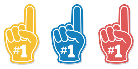 Fototapeta premium Sports fan foam finger vector illustration, foam hand number one gesture, team spirit symbol, cheering fans, sports event, stadium excitement, celebration