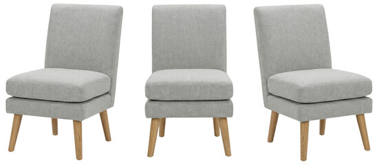Modern Grey Boucle Accent Chair with Wooden Legs, Set of Three Views