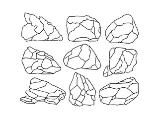 hand drawn gem, rock, stone, geologi line art illustrations