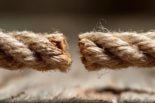 Close-Up of Cut Rope Ends on Wooden Table Symbolizing Reconnection Efforts