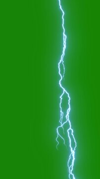 Blue lightning thunderbolt animation on green background. Full HD. 4K