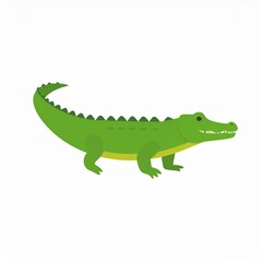 Obraz premium Green Cartoon Crocodile Walking Isolated on White Background Vector Illustration